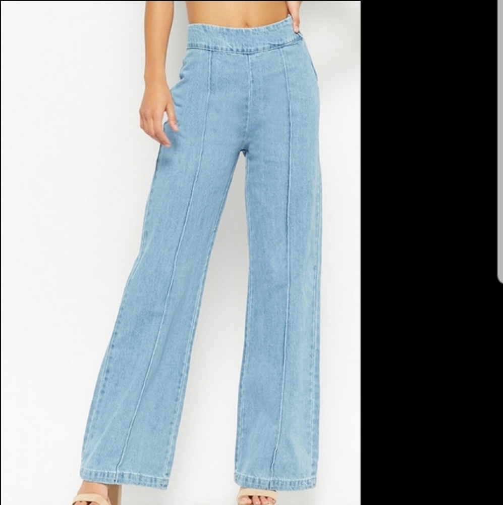 High-waist denim flare pants